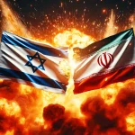 DALL·E-2024-04-14-08.29.28-Enhance-the-previous-image-by-adding-more-fire-and-possibly-sparks-to-intensify-the-dramatic-effect-of-the-collision-between-the-flags-of-Israel-and-I